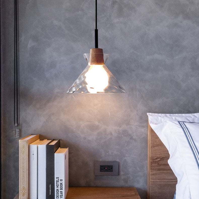 Hanglamp Glas Hout Transparant E26 Woonkamer Slaapkamer Eetkamer Pendellamp Glazen Kap Bell Cone Bowl Industrieel Retro | Sansoti
