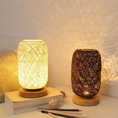 Scandinavische Tafellamp met Natuurlijke Rotan & Houtafwerking Japandi-Stijl | Sansoti