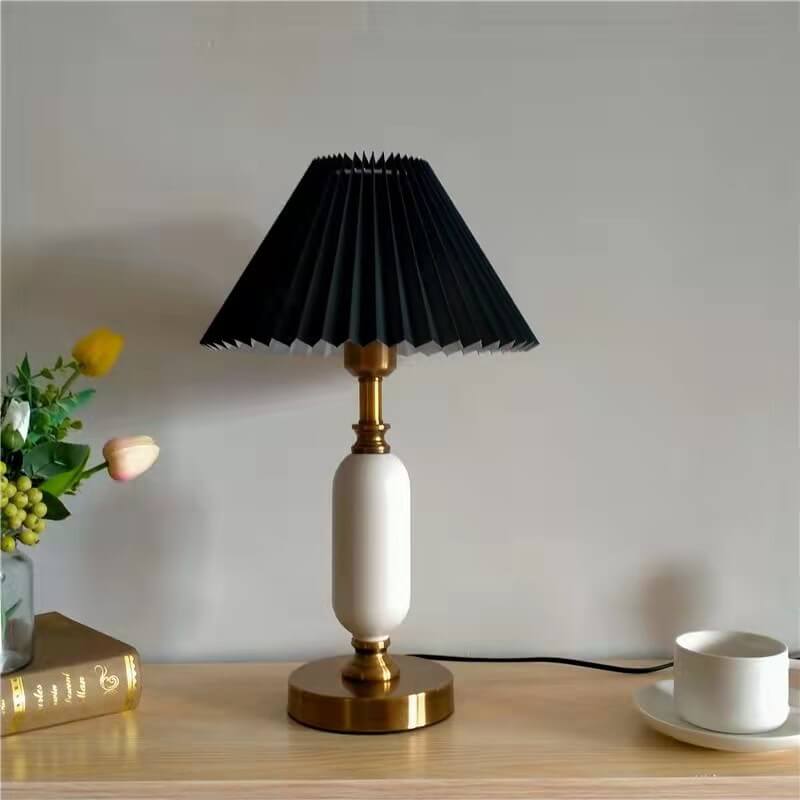 Tafellamp Geplooide Kap Metaal Goud Zwart Wit 28x46cm E12 Slaapkamer Woonkamer Retro | Sansoti