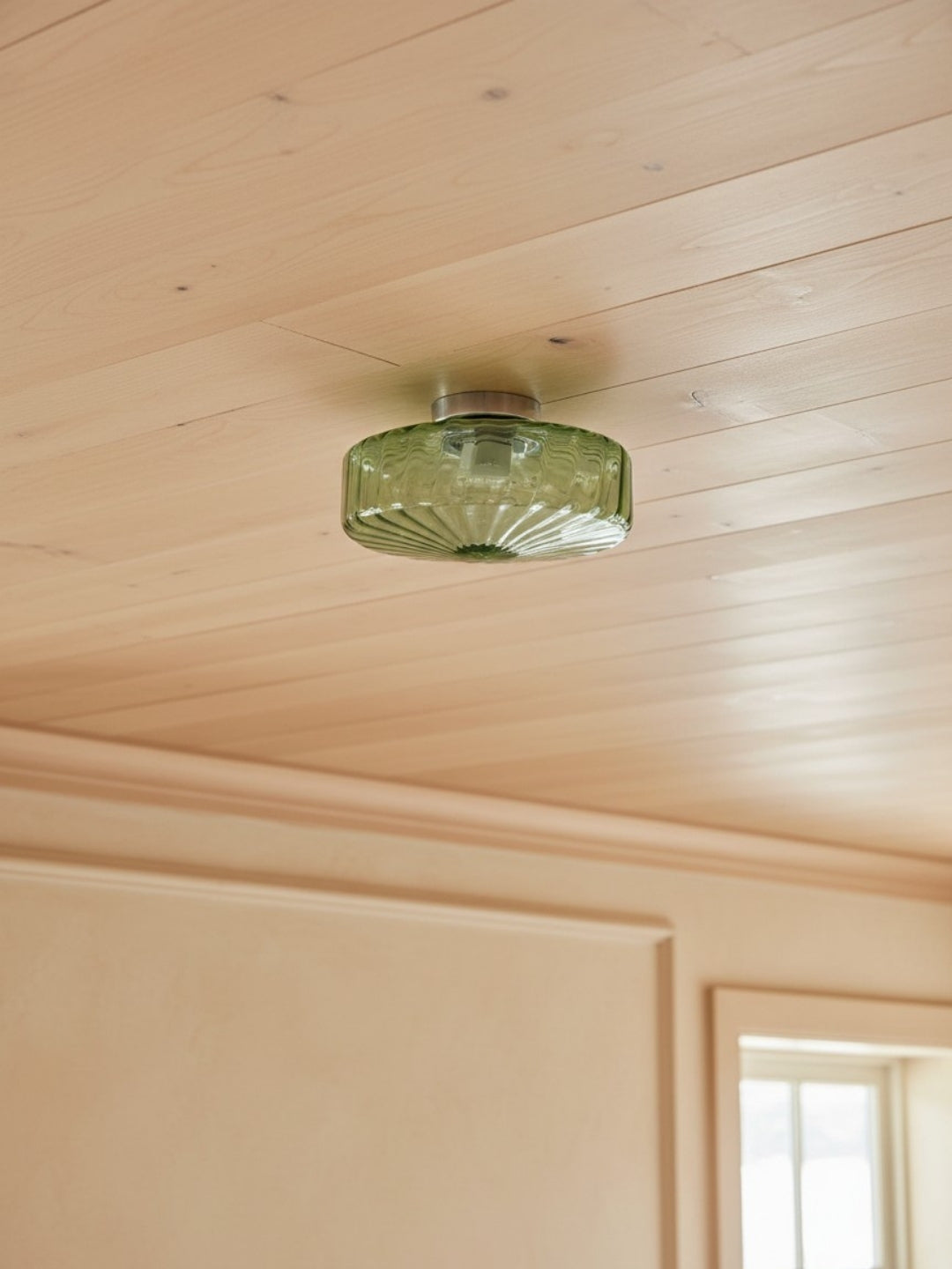 Vintage Geribbeld Glazen Plafondlamp Groen – Klassieke Verlichting voor Eetkamer, Entree & Gang | Sansoti