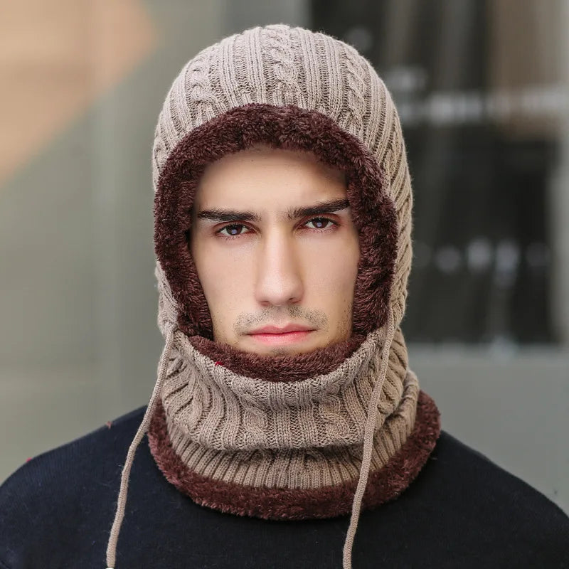 Knitted Balaclava Hat with Scarf Fleece Lined Winter Scarf Neck Warmer Ear Protector Unisex Winter Set | Sansoti