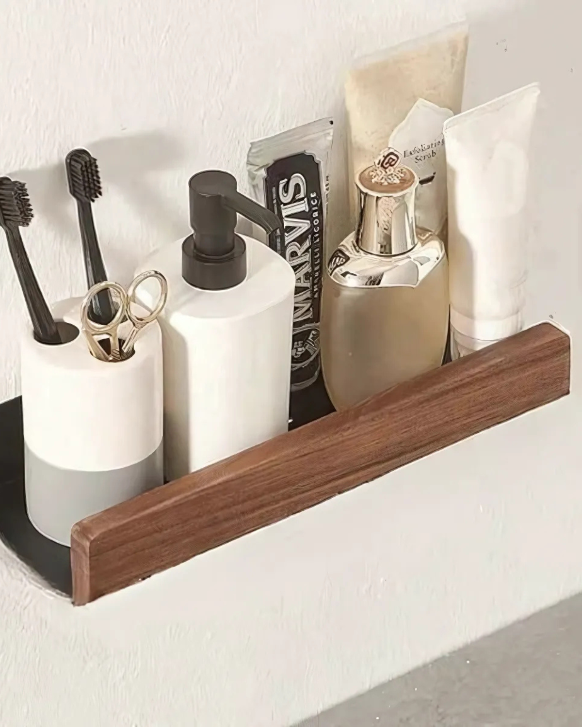 wandregal aufbewahrung Metall Holz 20-40cm Skandinavisch Badezimmer Küche Farbe:Schwarz-Weiß Wattepadspender , Acryl, Behälter Kosmetik Aufbewahrung