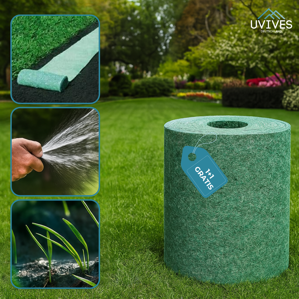 Biologisch abbaubare Rasensaatmatte 300x20 cm für einen dichten, grünen Garten ohne Umgraben, Düngen oder Jäten | Sansoti