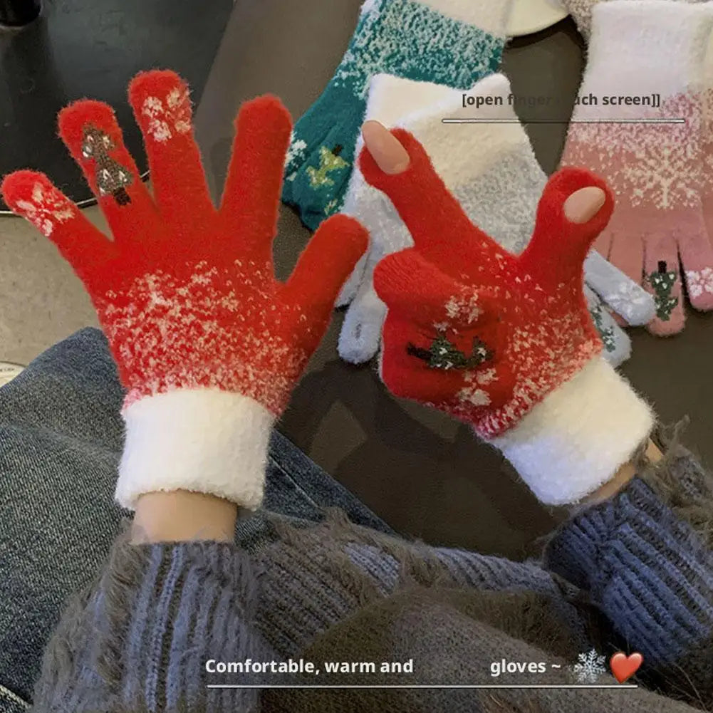 Convertible Knitted Fingerless Gloves Fleece-Lined Winter Mittens Warm Festive Women Men | Sansoti