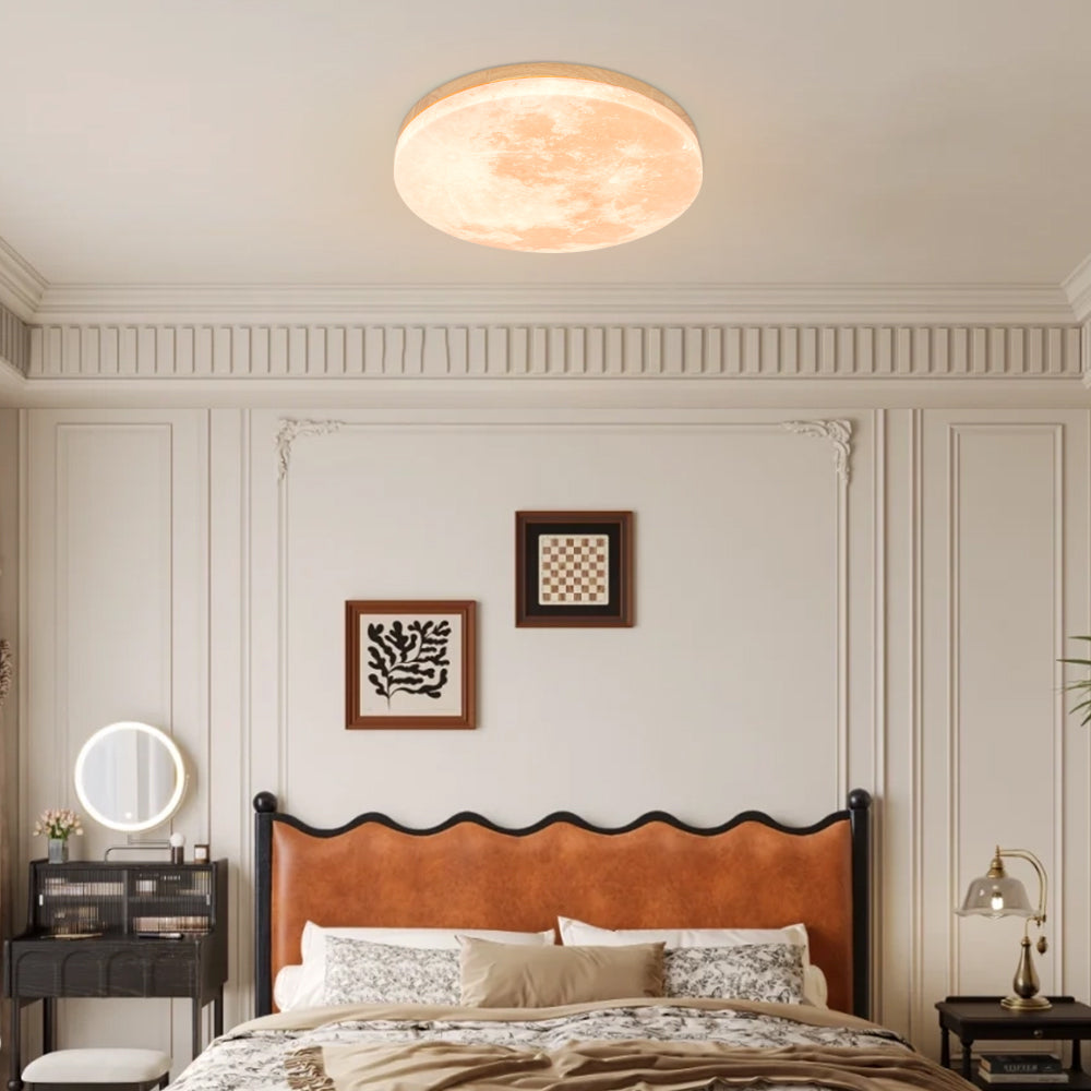 LED-Deckenleuchte Mond-Design Holz Acryl Rund 26-48cm Schlafzimmer Wohnzimmer Deckenlampe Mondlampe LED Beleuchtung Modernes Interieur | Restfield