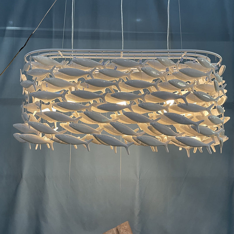 Porseleinen Vissen Kroonluchter Ovaal & Rond Design Eetkamer Hanglamp Dimbaar Warm Wit LED Decoratief | Sansoti