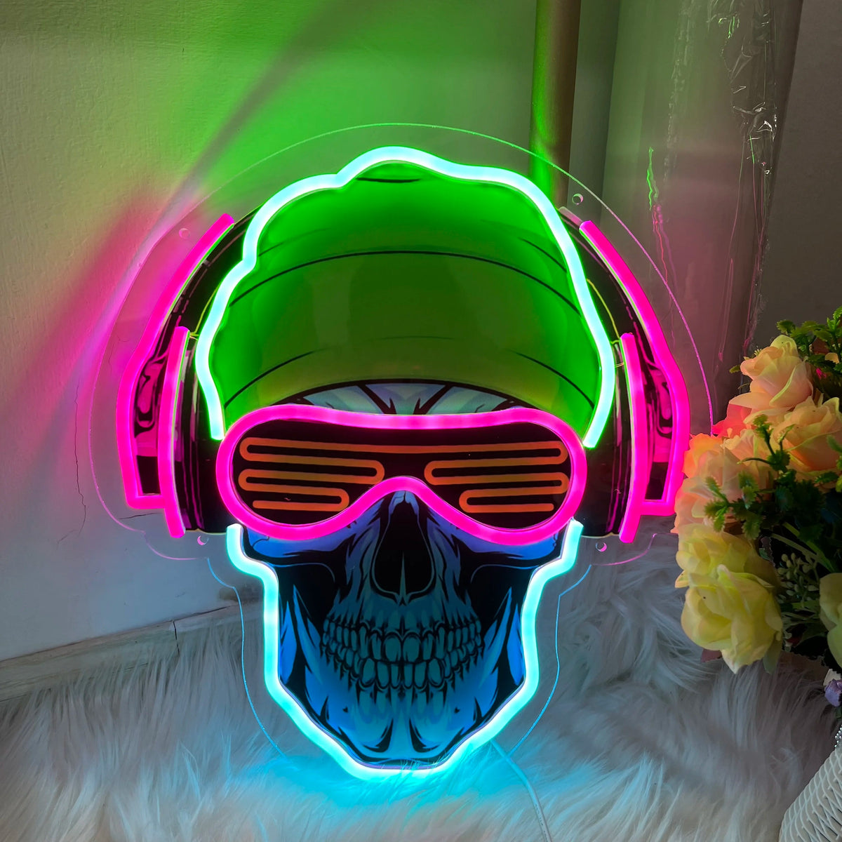 LED Neon Skull Wall Light Bedroom Living Room Bar Mood Lighting Colorful Night Light | Sansoti
