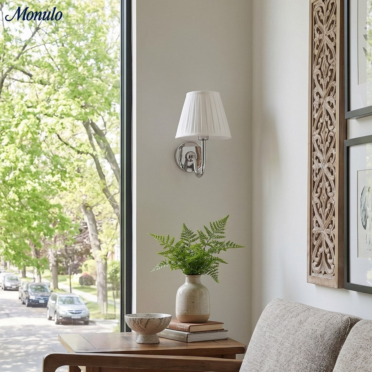 Wandlamp met Geplisseerde Stoffen Kap – Klassieke Verlichting voor Slaapkamer en Woonkamer | Sansoti
