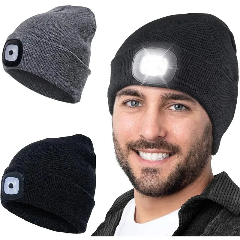 Knitted Winter Hat with Rechargeable LED Light Hands-Free Headlamp for Outdoor Winter Activities | Sansoti