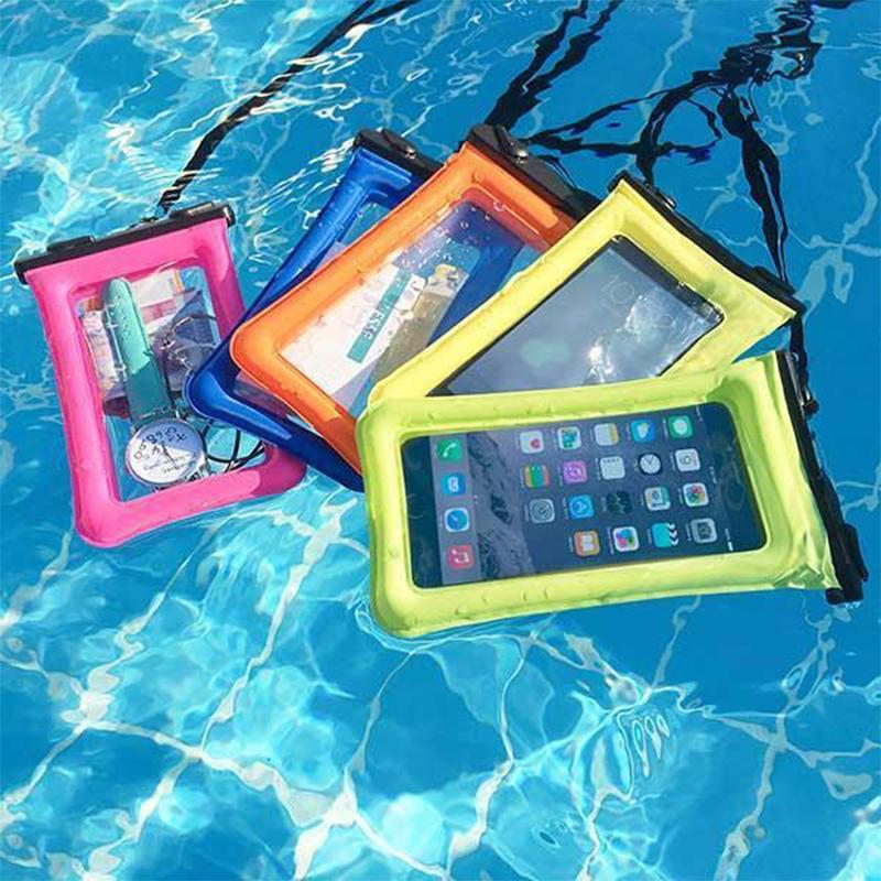 Waterdichte Drijvende Smartphonehoes – Touwtje – Universeel – Bescherming tot 30m Diepte – Zwemmen Snorkelen Strand – Geel Roze Oranje Blauw Groen | Sansoti