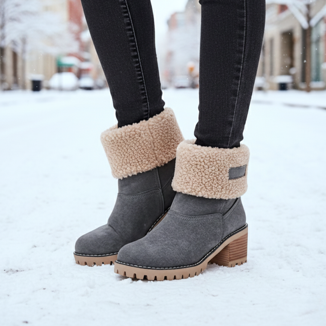 Damenstiefel Winter Warm Gefüttert Kunstsuede Blockabsatz Rutschfeste Stiefeletten Schwarz Braun Bequem Damen | Sansoti