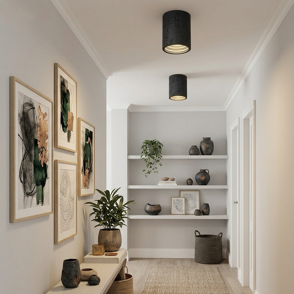 Cilindrische plafondlamp van travertijn – LED verlichting voor moderne interieurs | Sansoti