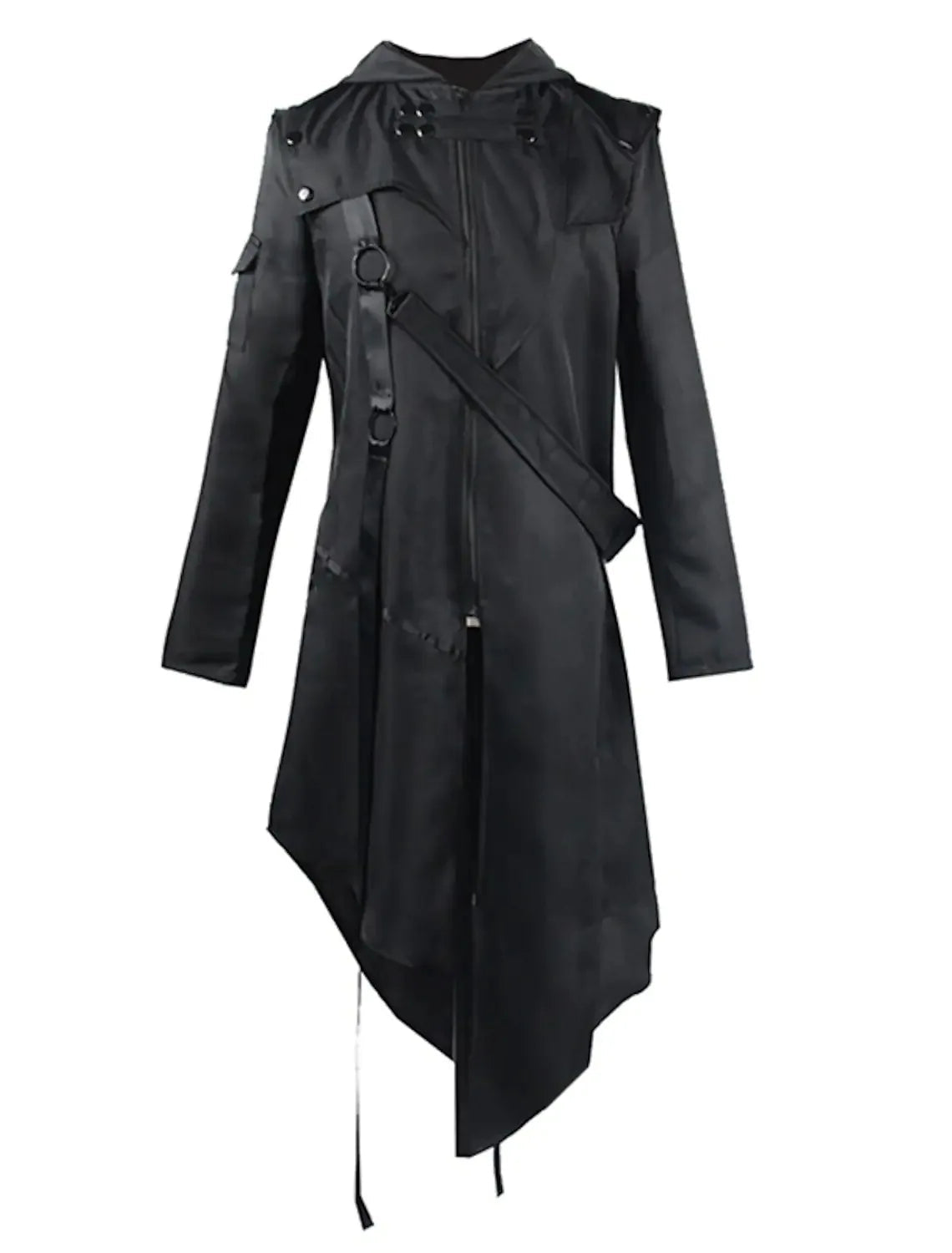 Gothic Steampunk Long Coat for Men Black Faux Leather Costume Coat Historical Pirate Costume Halloween | Sansoti