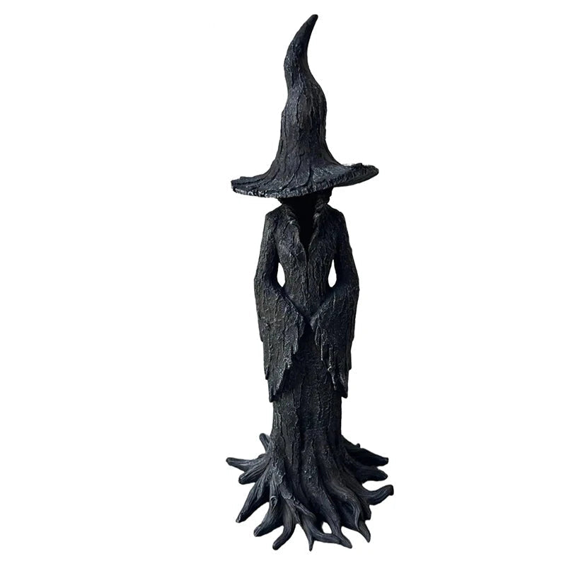 Gothic Witch Resin Sculpture - Mystical Wizard Figure Dark Fantasy Decoration for Living Room Office | Sansoti