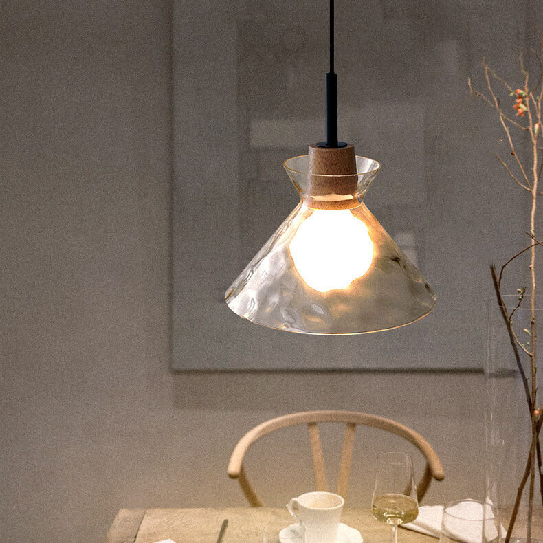 Hanglamp Glas Hout Transparant E26 Woonkamer Slaapkamer Eetkamer Pendellamp Glazen Kap Bell Cone Bowl Industrieel Retro | Sansoti