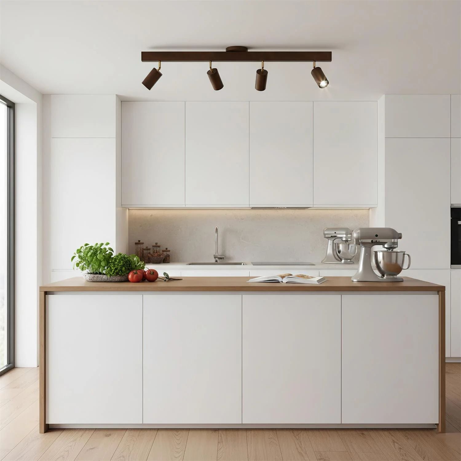 Holz Schienendeckenleuchte LED Holzoptik Gold Verstellbare Spots Wohnzimmer Küche Flur Skandinavisch Modern | Restfield