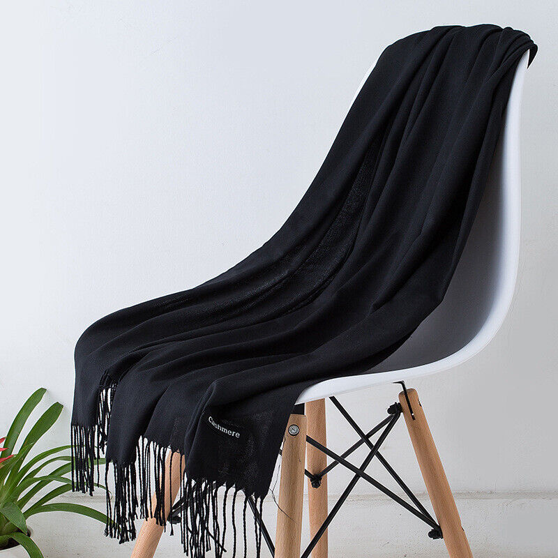 Écharpe en cachemire 200x70cm à franges, long châle, accessoire d’hiver chaud et confortable, couleurs unies, élégant | Sansoti