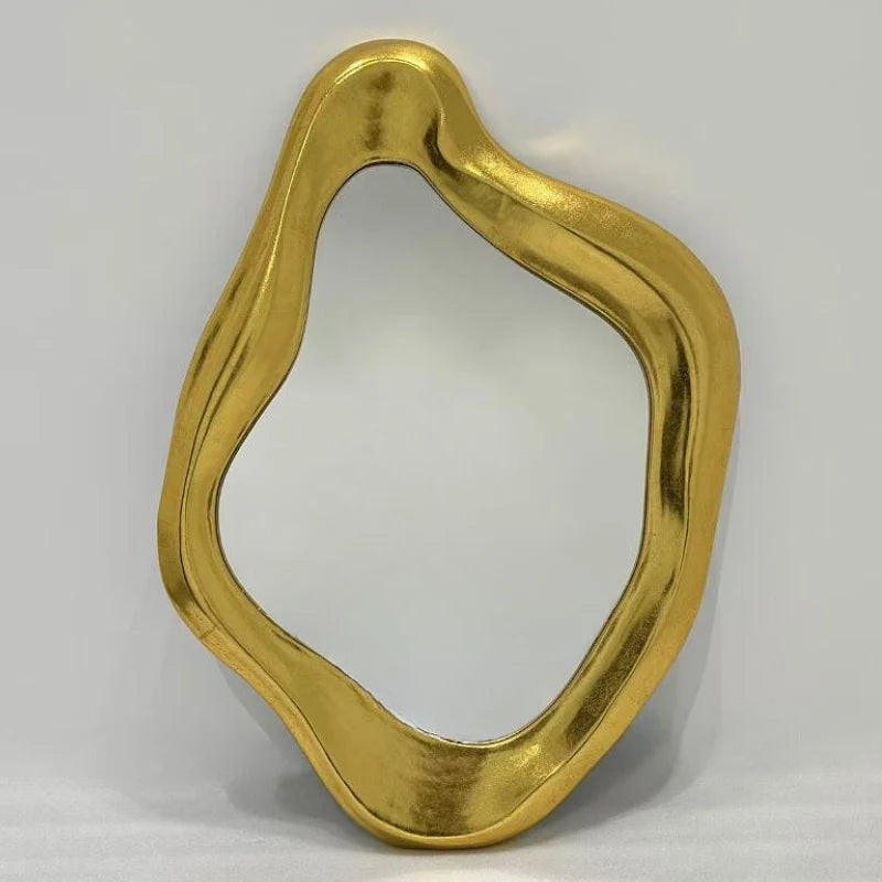 Asymmetrical Wall Mirror with Gold-Colored Wooden Frame – Organic Mirror Modern Wall Decoration | Sansoti