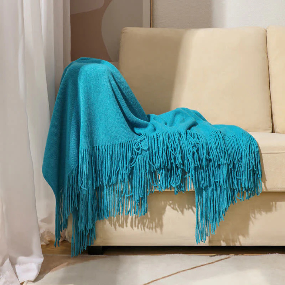 Chunky Knitted Throw with Fringes Soft Acrylic Decorative Blanket for Living Room Bedroom and Sofa Interior | Sansoti