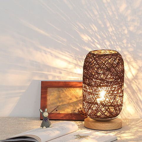 Scandinavische Tafellamp met Natuurlijke Rotan & Houtafwerking Japandi-Stijl | Sansoti