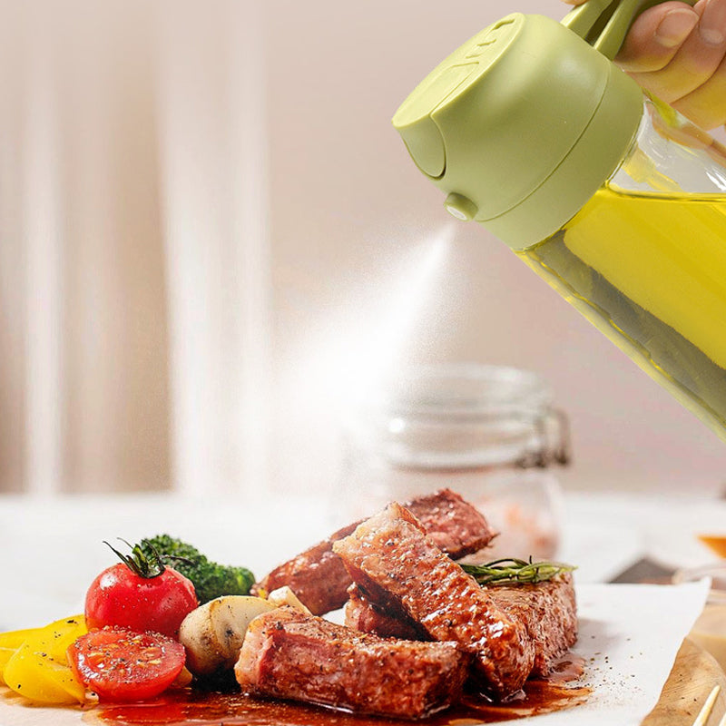 Vaporisateur et distributeur d’huile en verre 2-en-1, flacon à pompe et spray pour vinaigre et sauce soja, dosage en cuisine, huile 470ml | Sansoti