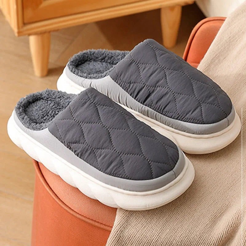 Pantoufles imperméables pour hommes, doublées, chaussures d'hiver antidérapantes, chaussons d'intérieur chauds et confortables | Sansoti