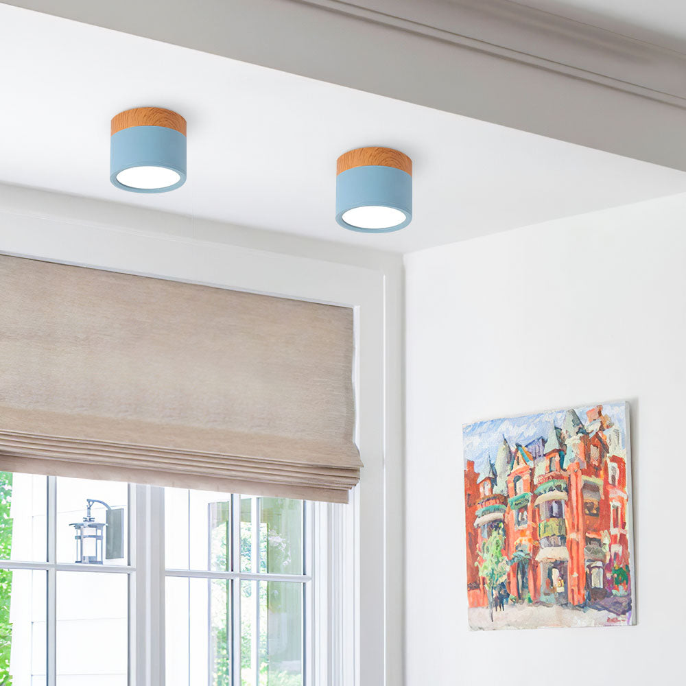 Cylinder kleine Deckenleuchte LED Holz modern Decke Flur Wohnzimmer kompakt Design | Restfield
