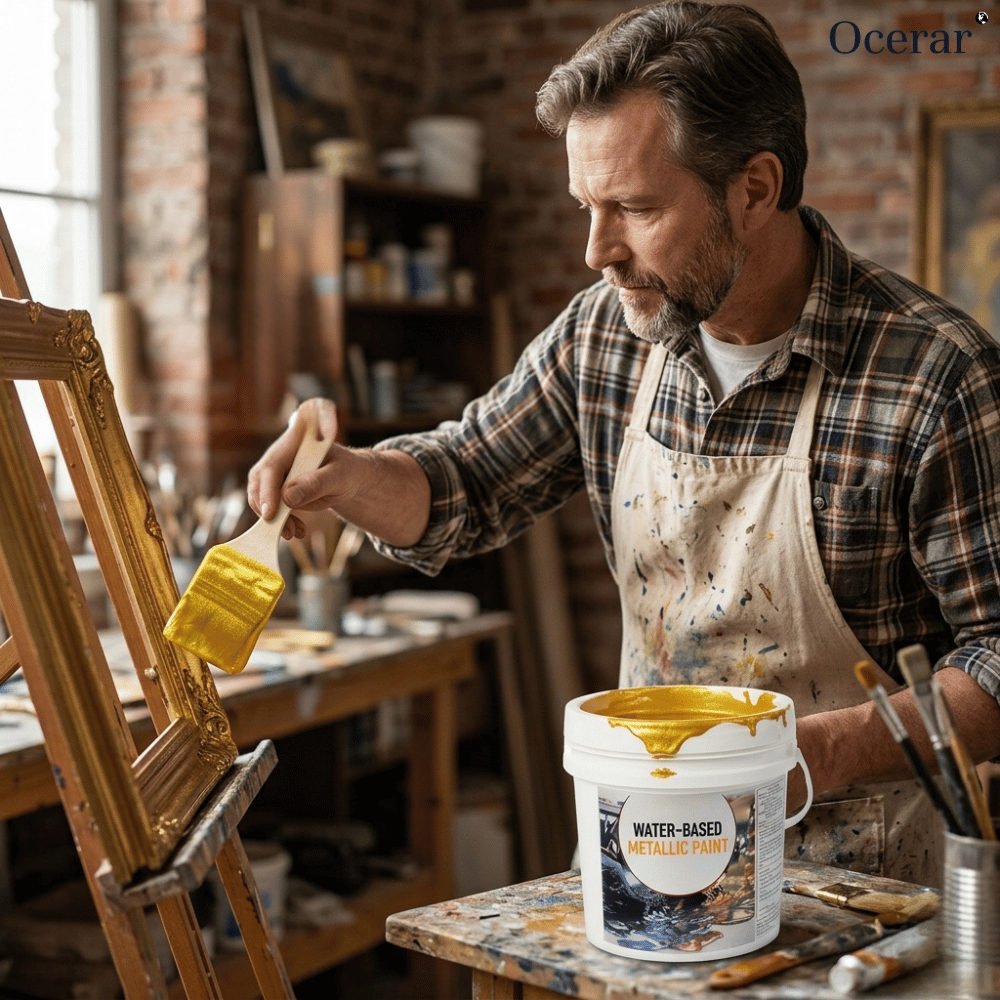 Metallic Bladverf met Penseel – Premium Goud en Zilver Metaaleffect voor Creatieve Projecten – Waterbasis Decoratieverf 200g | Sansoti