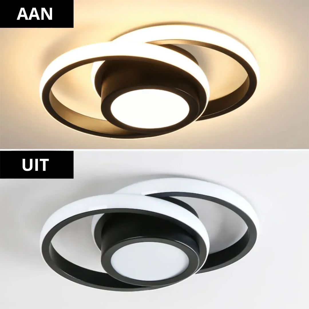 LED Plafondlamp Dubbele Ring Zwart Woonkamer Hal Moderne Plafondverlichting Minimalistisch Warm Licht | Sansoti