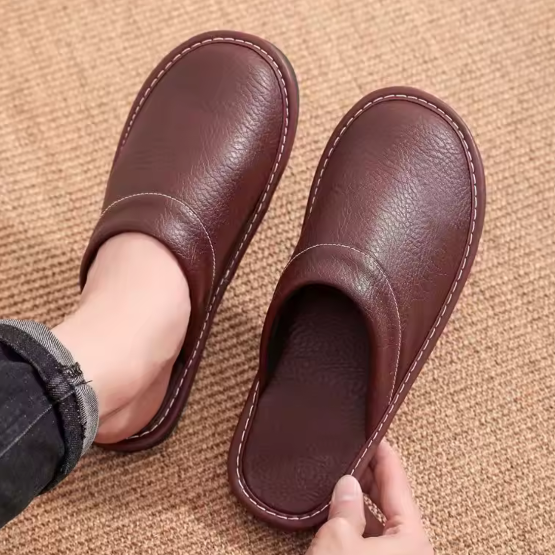 Leren Instappers voor Heren Zachte Zool Pantoffels Binnen Comfortabel Huisschoeisel Antislip Loafers | Sansoti