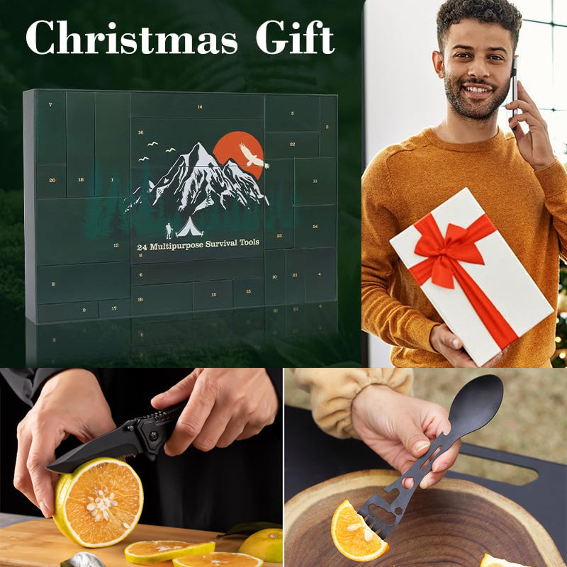 Advent Calendar with Survival Tools, 24 Compartments, Outdoor Camping Hiking Survival Kit Christmas Decoration | Sansoti
