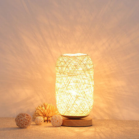 Scandinavische Tafellamp met Natuurlijke Rotan & Houtafwerking Japandi-Stijl | Sansoti