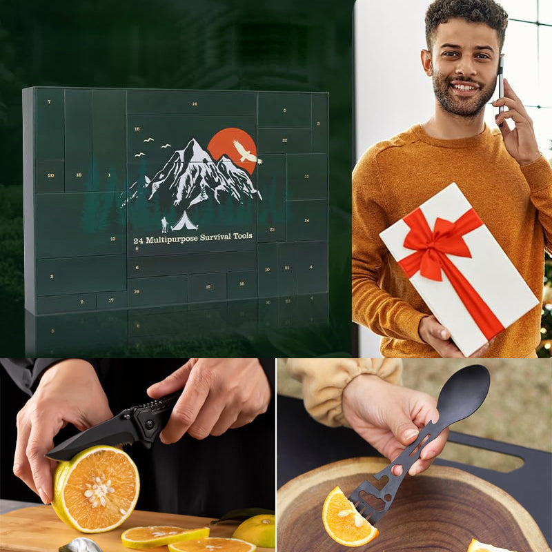 Outdoor Survival Adventskalender 24 Dagen – Compleet Overlevingsset met Gadgets en Gereedschap voor Avonturiers | Sansoti