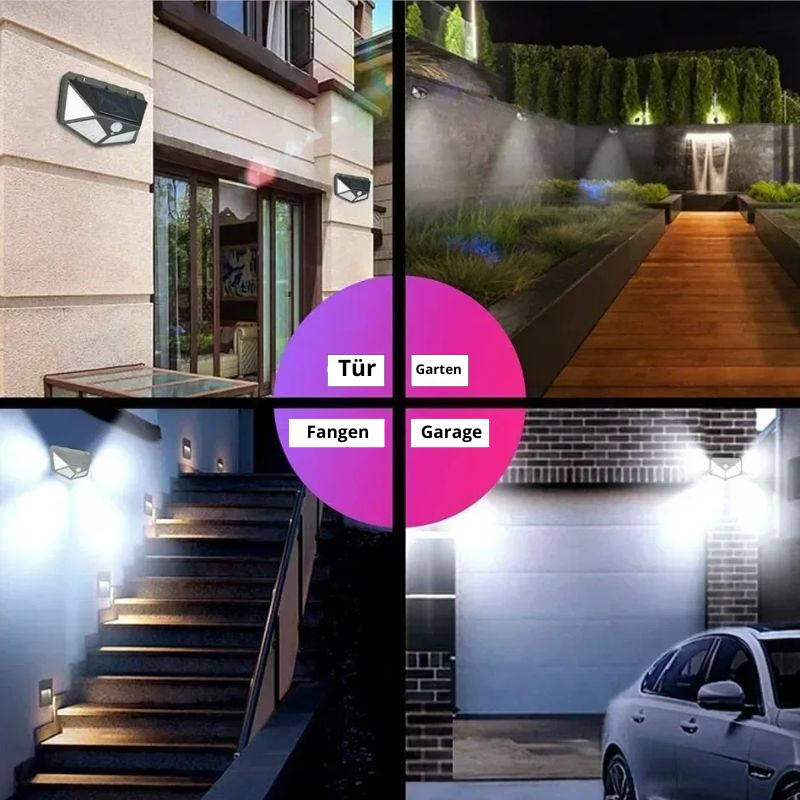 Waterdichte Solar Buitenlamp met Bewegingssensor 100 LED 3000K Warm Wit Wandlamp Tuinverlichting IP65 | Sansoti