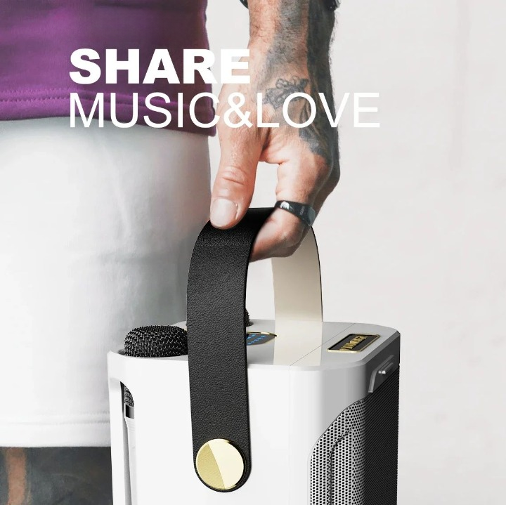 Draadloze Karaoke Luidspreker met Dubbele Microfoons Zwart Wit 360° Surround Geluid 8 Uur Accu Bluetooth 5.0 Subwoofer Draagbaar Muzieksysteem voor Feesten | Sansoti