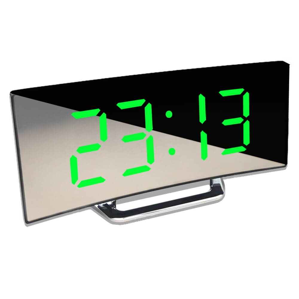Moderne gebogen led wekkerklok met dimbare digitale display en snoozefunctie voor slaapkamer en bureau | Sansoti