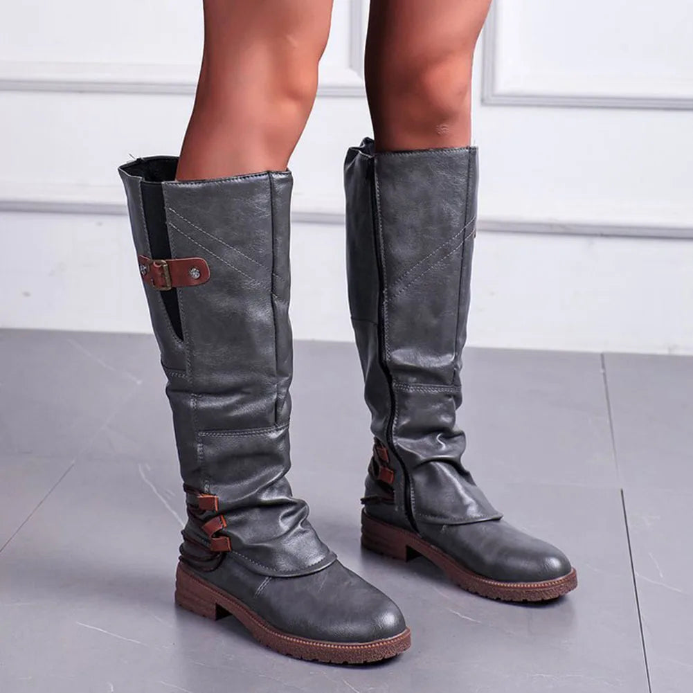 Bottes à fermeture éclair en cuir pour femmes – confortables & chaudes pour automne et hiver | Sansoti