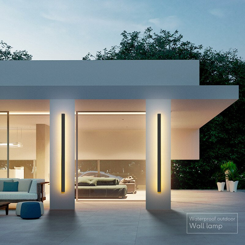Aluminum Waterproof Outdoor Wall Lamp Linear LED Sleek Design Black Chrome Garden Veranda Garage Ambient Light 40-240cm | Sansoti