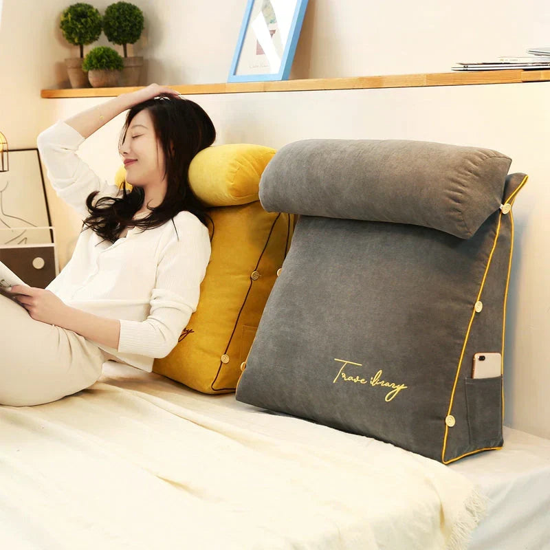 Ergonomisch Wigkussen voor Rugsteun en Nekontspanning met Handig Zijvak Ideaal voor Lezen in Bank of Bed | Sansoti
