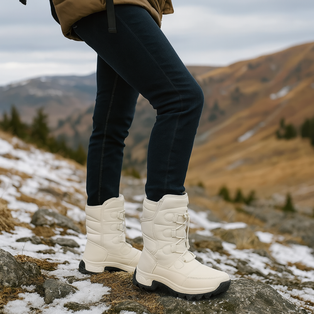 Wasserdichte Damen-Winterstiefel mit warmer Fütterung, Klettverschluss, rutschfester Sohle, knöchelhoch, Snowboots und Outdoorschuhe | Sansoti