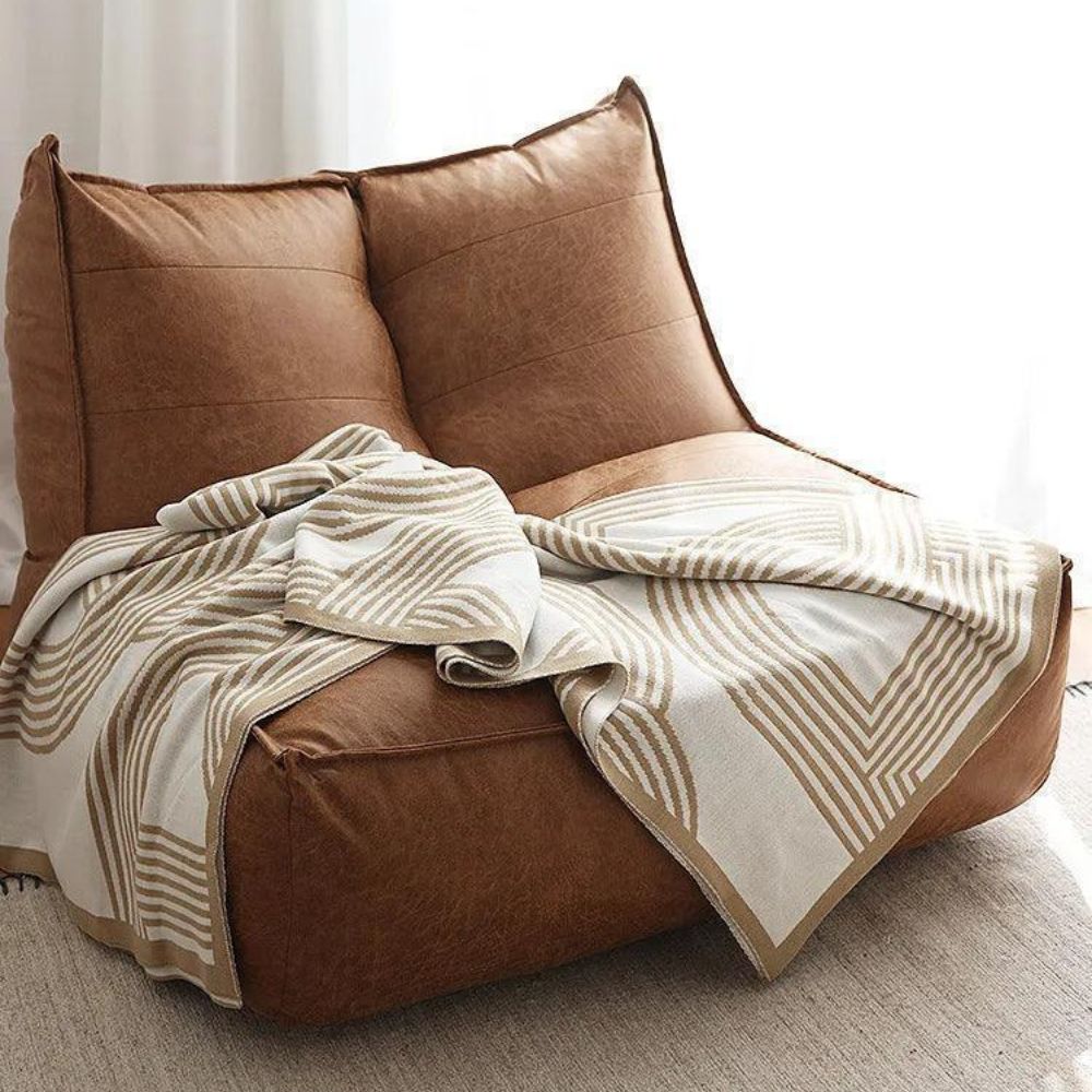 Couverture tricotée à motif géométrique réversible, plaid gris et sable en microfibre, chaud, pour la chambre, le canapé ou le salon | Sansoti