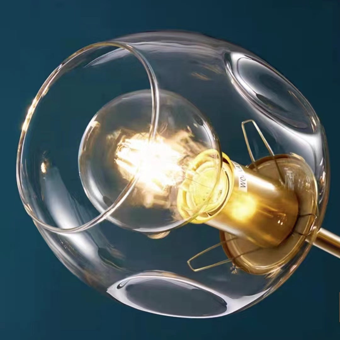 Glazen Bolkroonluchter met Messing Armen 6-8 Lichtpunten Eetkamer Slaapkamer Modern Design Helder Glas | Sansoti