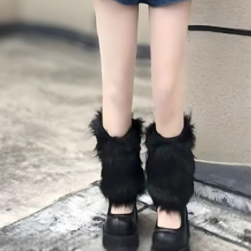 Fluffy Faux Fur Leg Warmers Black Winter Low Over Boots Harajuku Cosplay Accessory Streetwear Fashion | Sansoti
