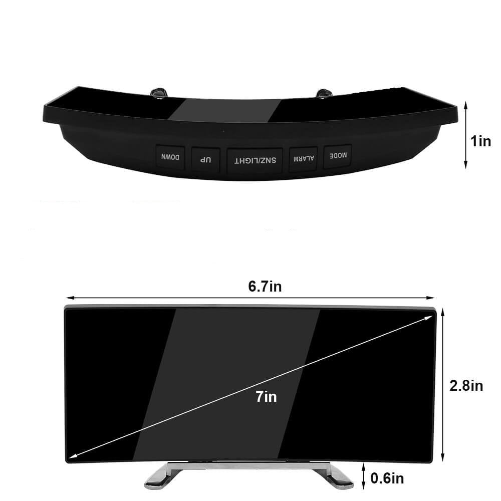Moderne gebogen led wekkerklok met dimbare digitale display en snoozefunctie voor slaapkamer en bureau | Sansoti