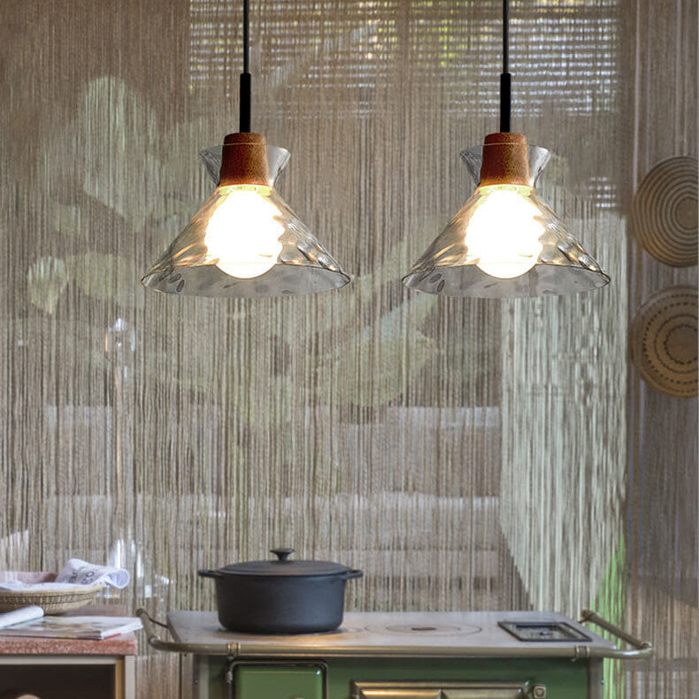 Hanglamp Glas Hout Transparant E26 Woonkamer Slaapkamer Eetkamer Pendellamp Glazen Kap Bell Cone Bowl Industrieel Retro | Sansoti