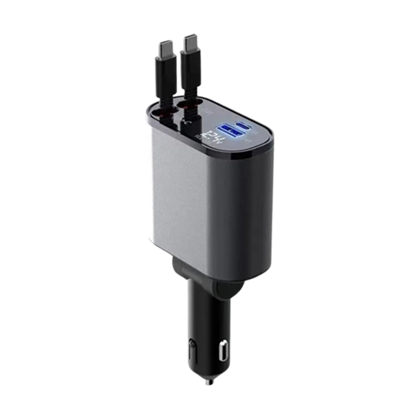 Auto Snellader Intrekbare Kabel 4-in-1 Type-C Lightning Micro-USB Sigarettenaansteker Oplader 12V 24V Auto | Sansoti