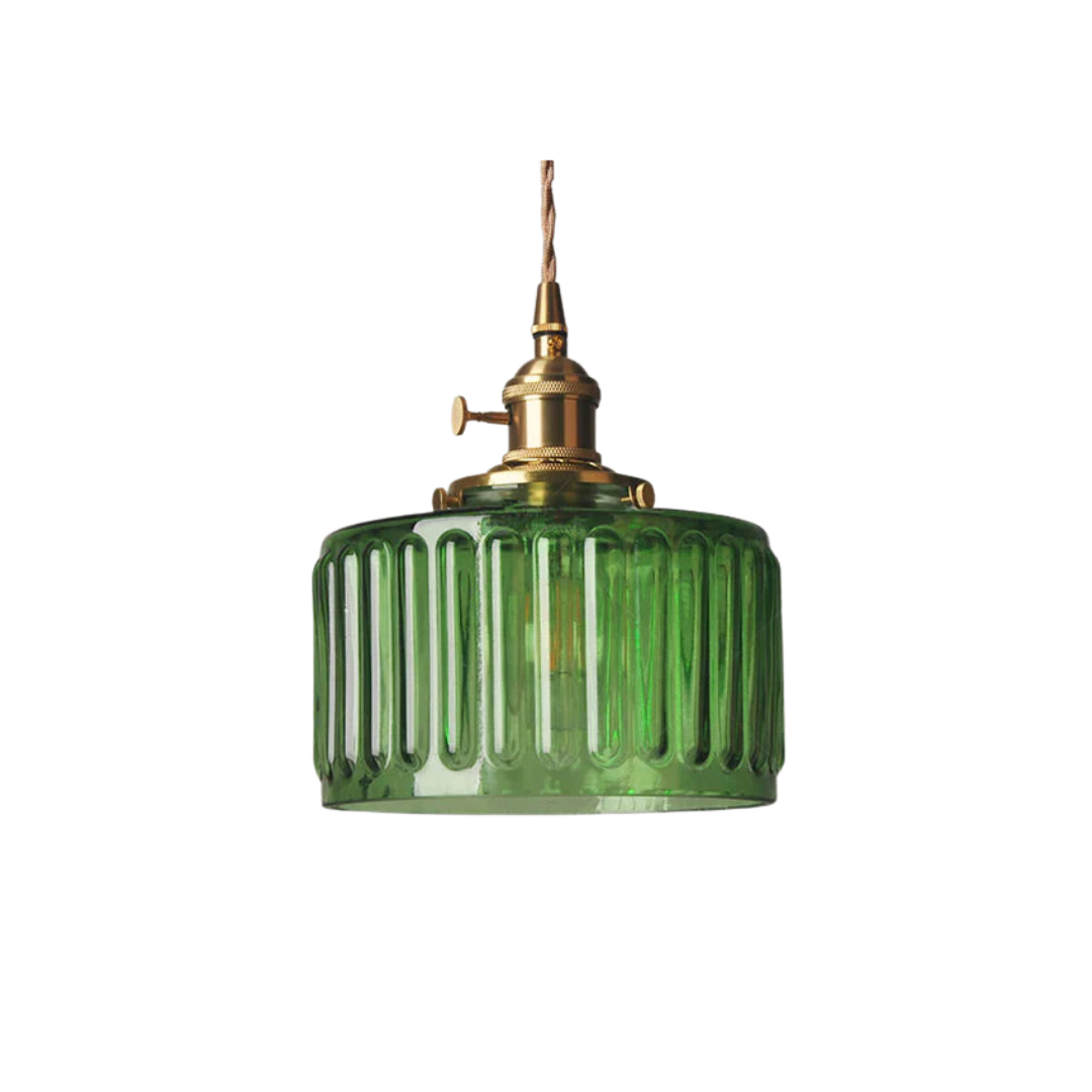 Quilivon Hanglamp Glas Messing Groen E27 Keuken Eettafel Retro Verlichting Geribbeld Glas Design | Sansoti