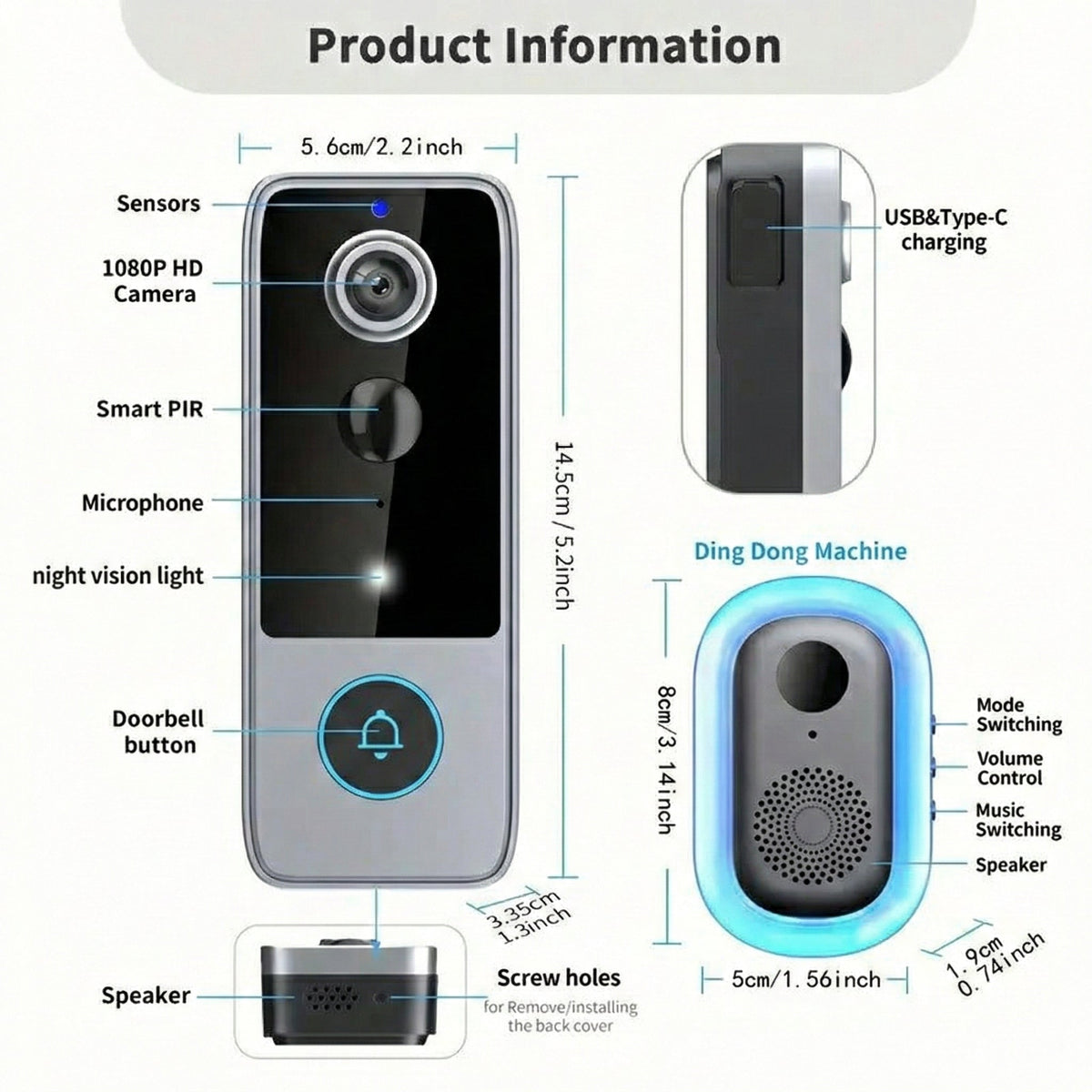 Wireless Video Doorbell 1080P HD with Night Vision and Motion Detection for Home Security and Access Control | Sansoti