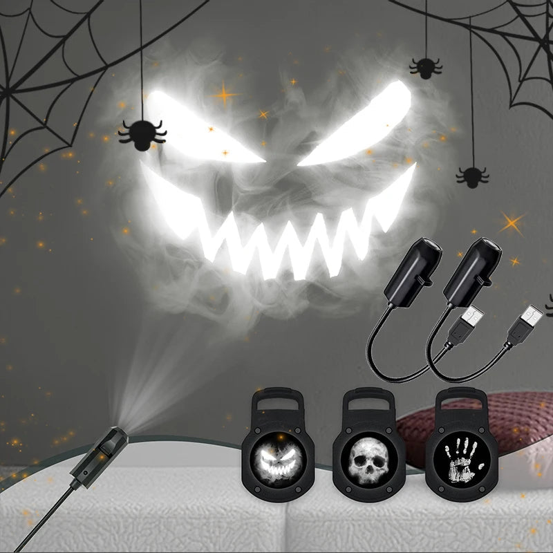 USB-Schädelprojektorlampe – Drehende Geistermuster-LED-Nachtlampe für gruselige Atmosphäre, Halloween-Dekoration | Sansoti