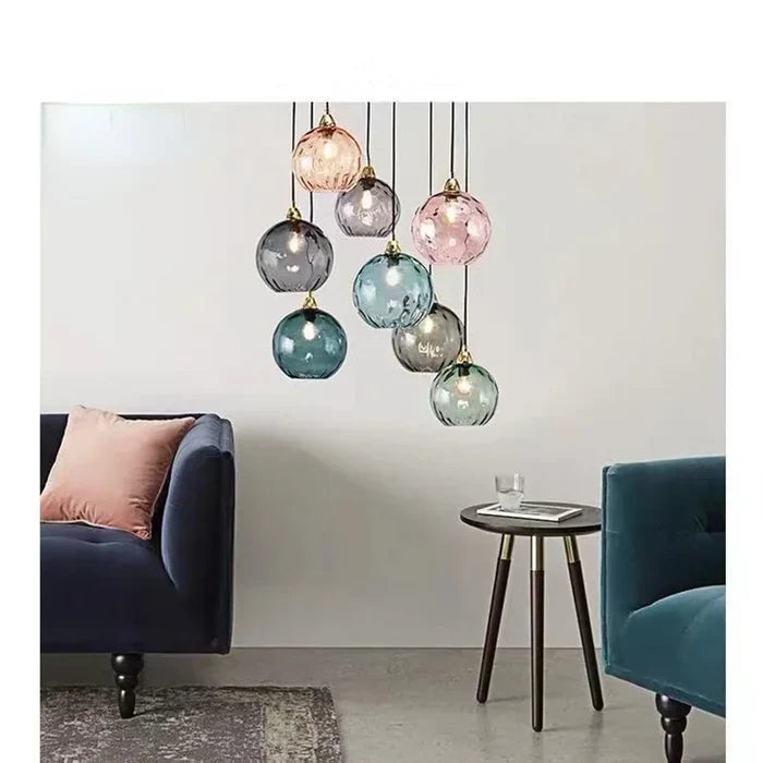 Szklana lampa wisząca w kształcie kuli z trzonkiem E27 i ciepłym światłem do salonu, jadalni i sypialni, oświetlenie nastrojowe, designerska | Sansoti